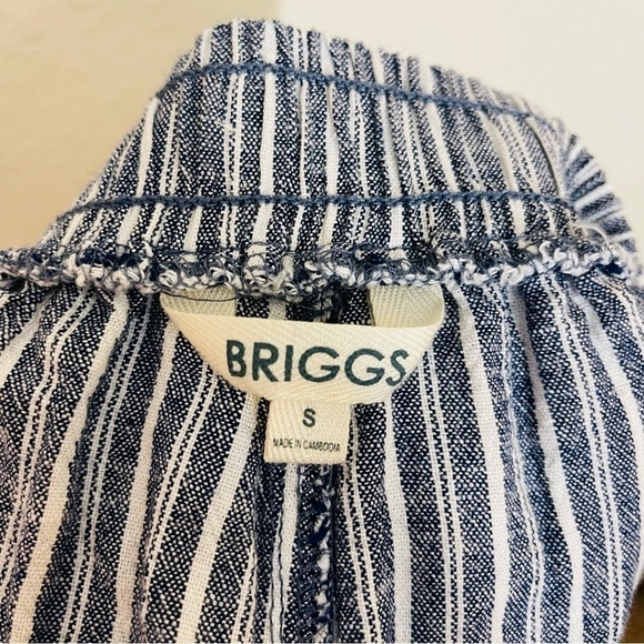 BRIGGS Linen Blend Pull-On Striped Wide Leg Pants Small Blue/White Pockets - Picture 5 of 10